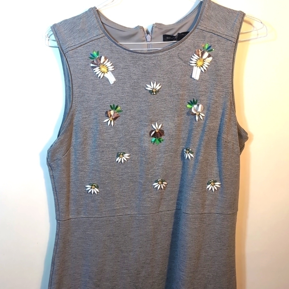 Excellent Condition Banana Republic Sleeveless Knit Pineapple Dress Gray Size 14 - Picture 2 of 16